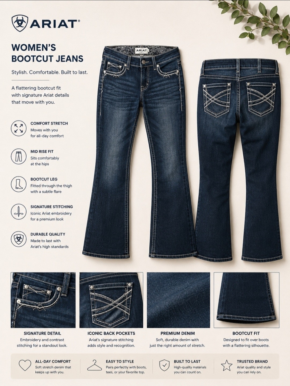 Ariat Women's Bootcut Jeans in Dark Wash Indigo